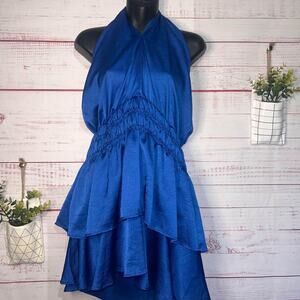 Glam Brand | Royal Blue Satin Look Halter Mini Dress | Women’s Large